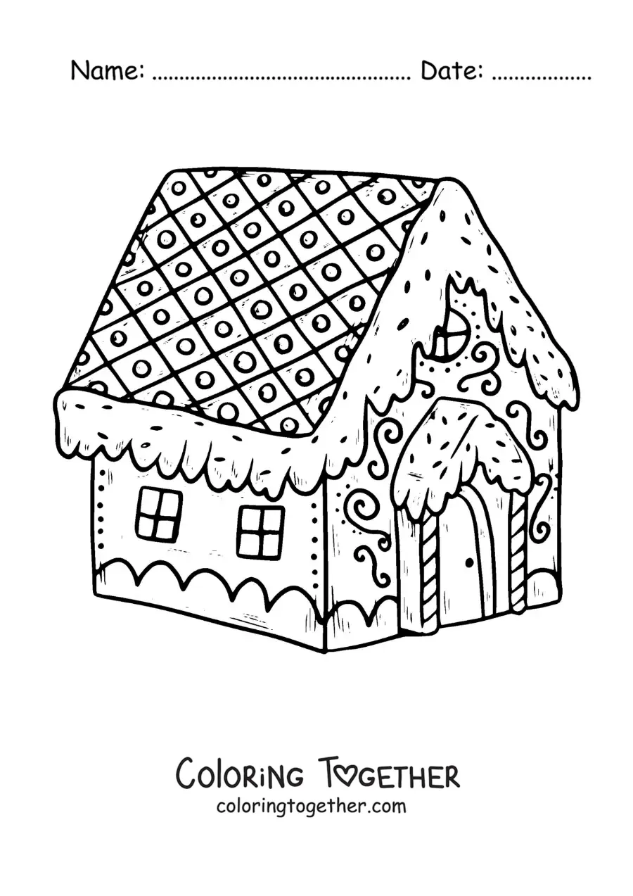 Coloring page of the candy house from the tale of Hansel and Gretel