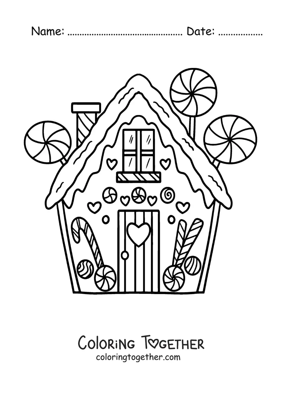Coloring page of the big house from the tale of Hansel and Gretel