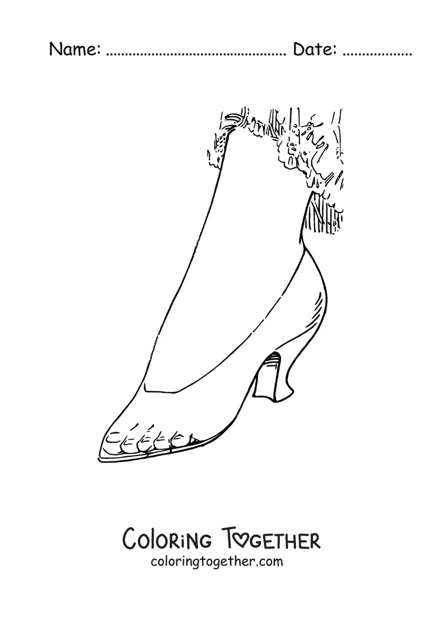 Coloring page of Cinderella's foot in the glass slipper