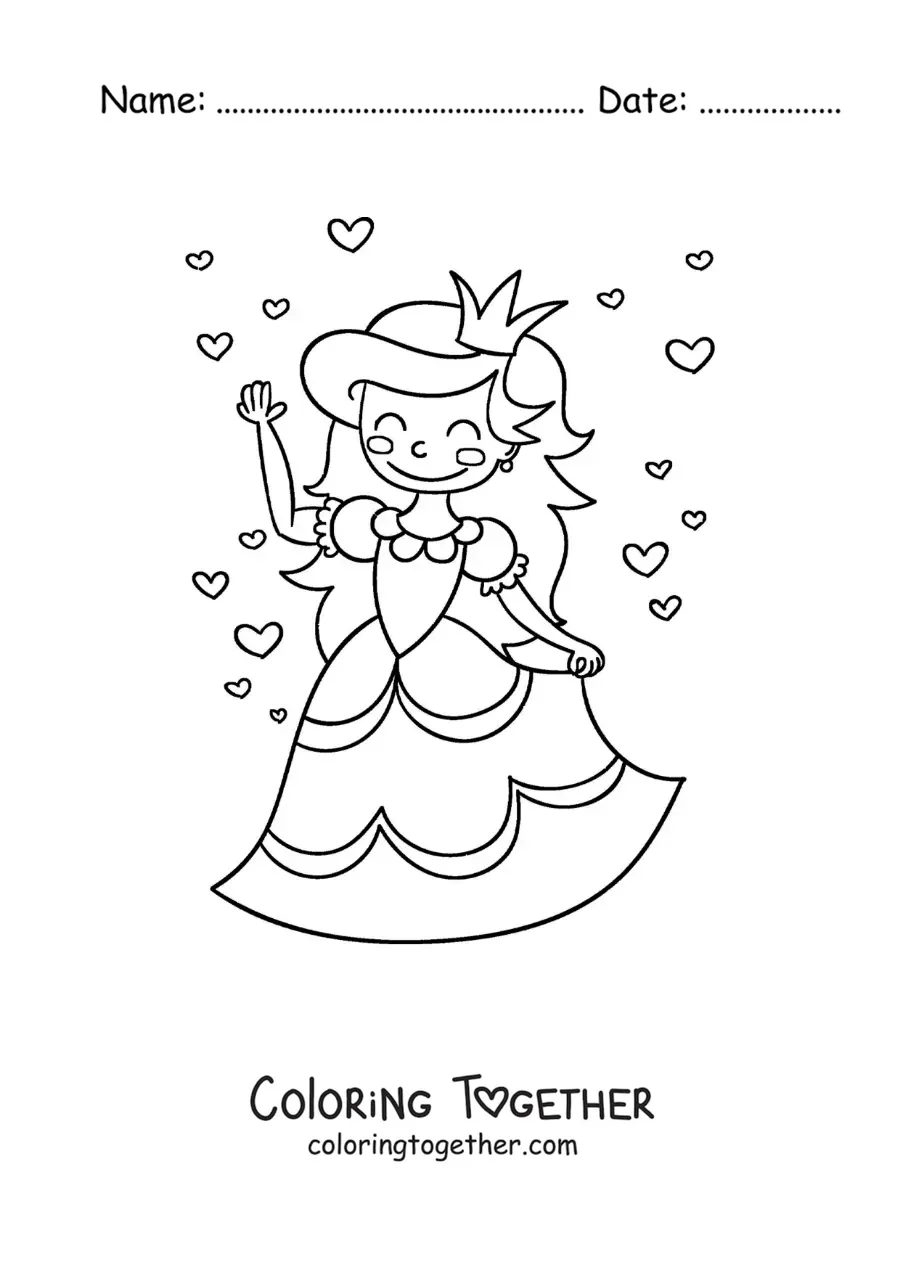 Coloring page of cartoon Cinderella in her dress
