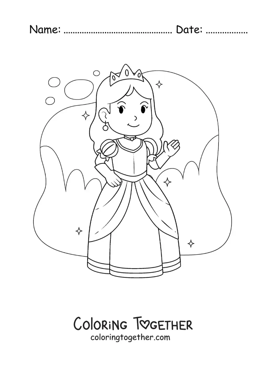 Coloring page of Cinderella at the ball in her dress