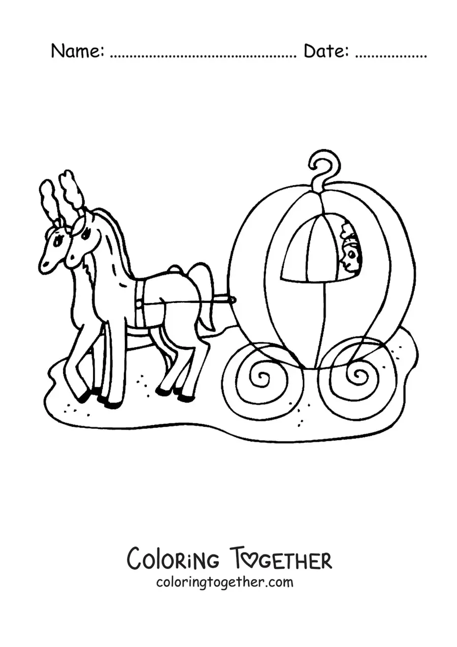 Coloring page of Cinderella's carriage with her horses
