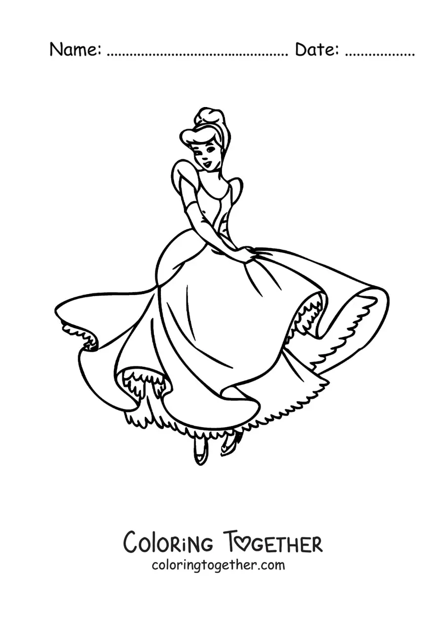 Coloring page of Cinderella dancing