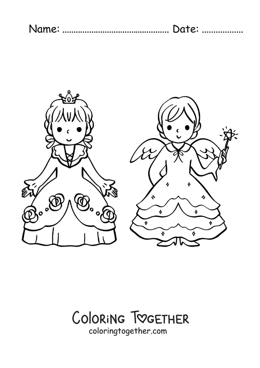 Coloring page of Cinderella and her fairy godmother