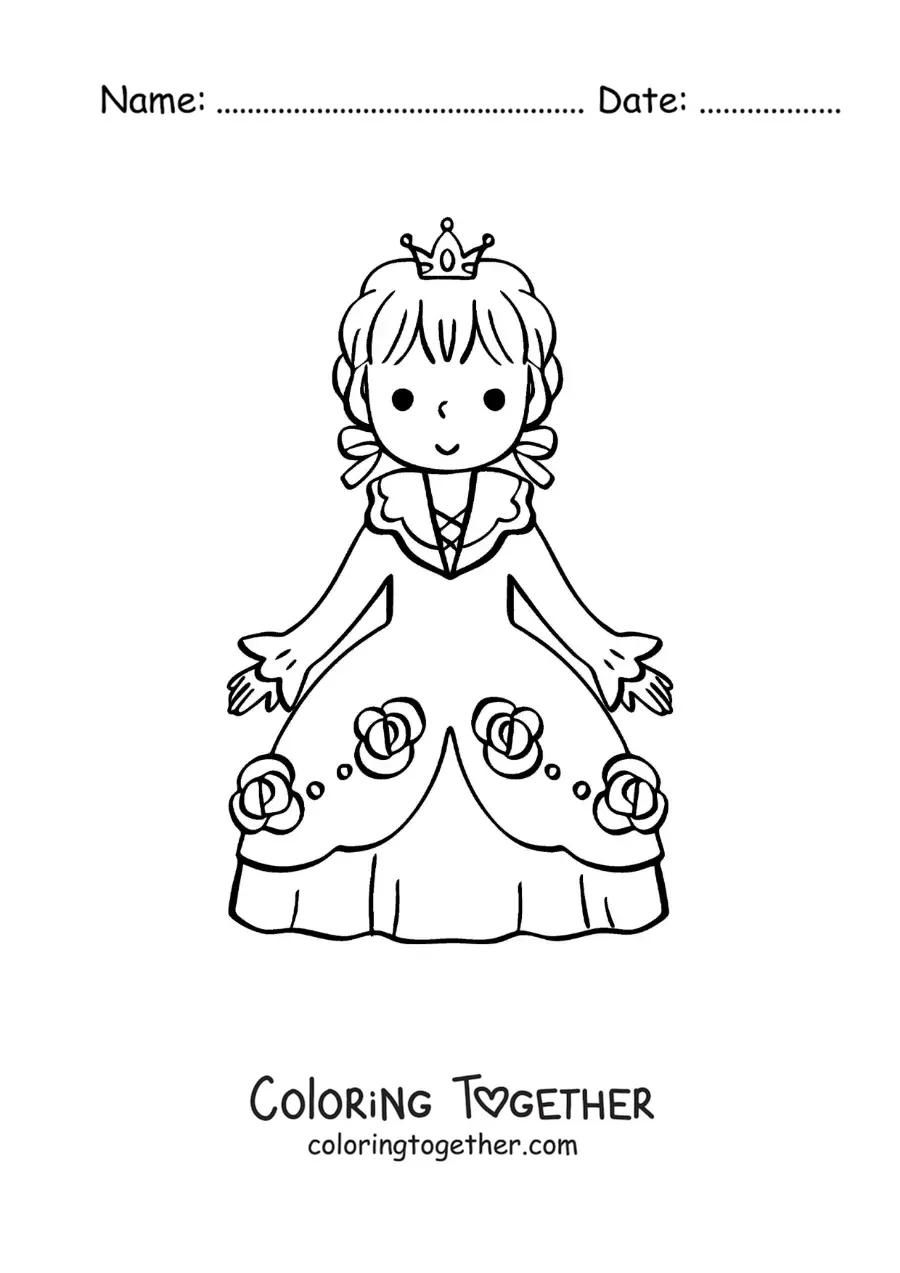 Coloring page of cartoon kawaii Cinderella