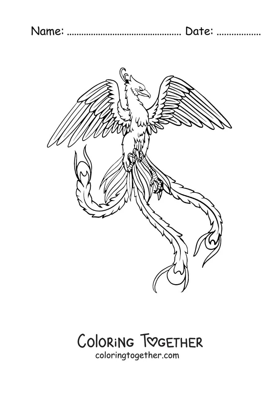 Coloring page of a phoenix