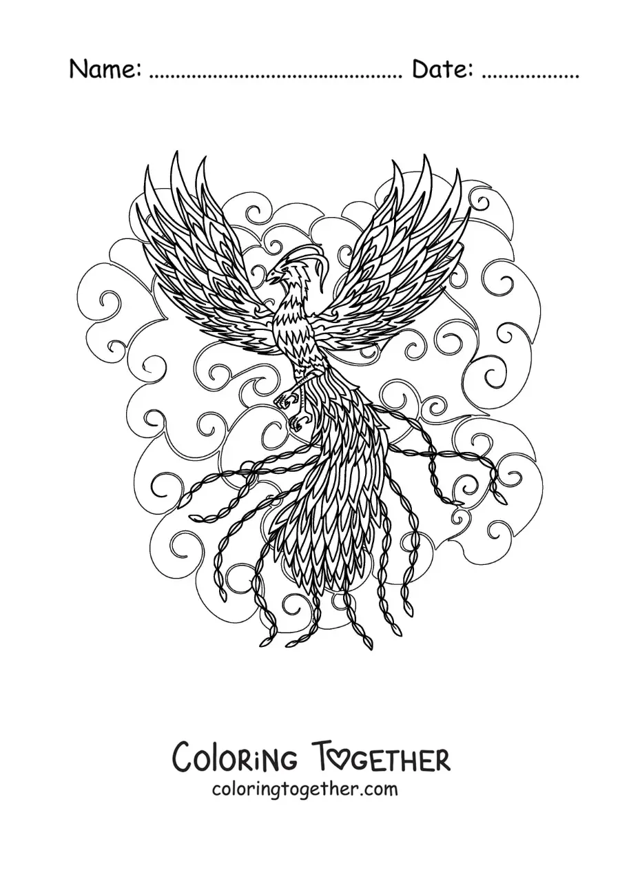Coloring page of a phoenix from Greek mythology