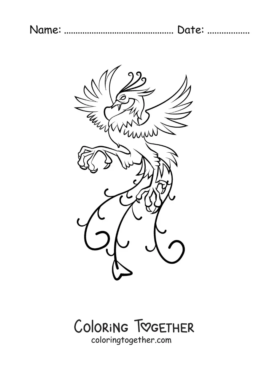 Coloring page of an easy fire phoenix