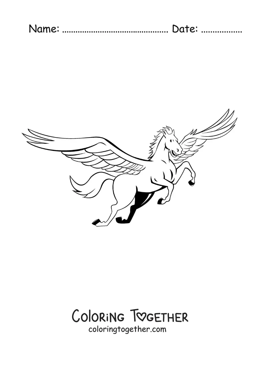 Coloring page of a winged Pegasus from mythology