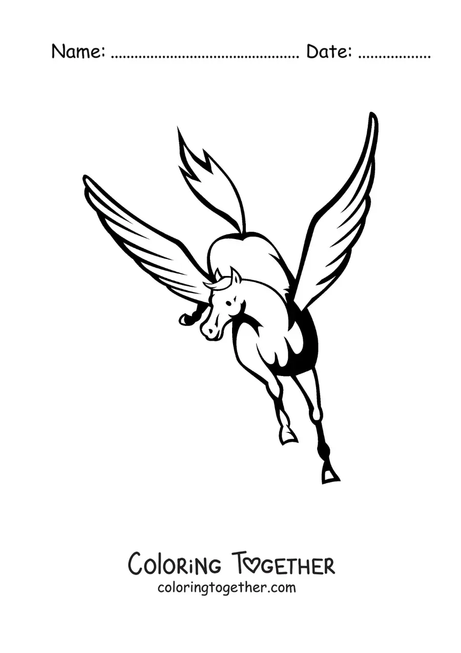 Coloring page of Pegasus flying