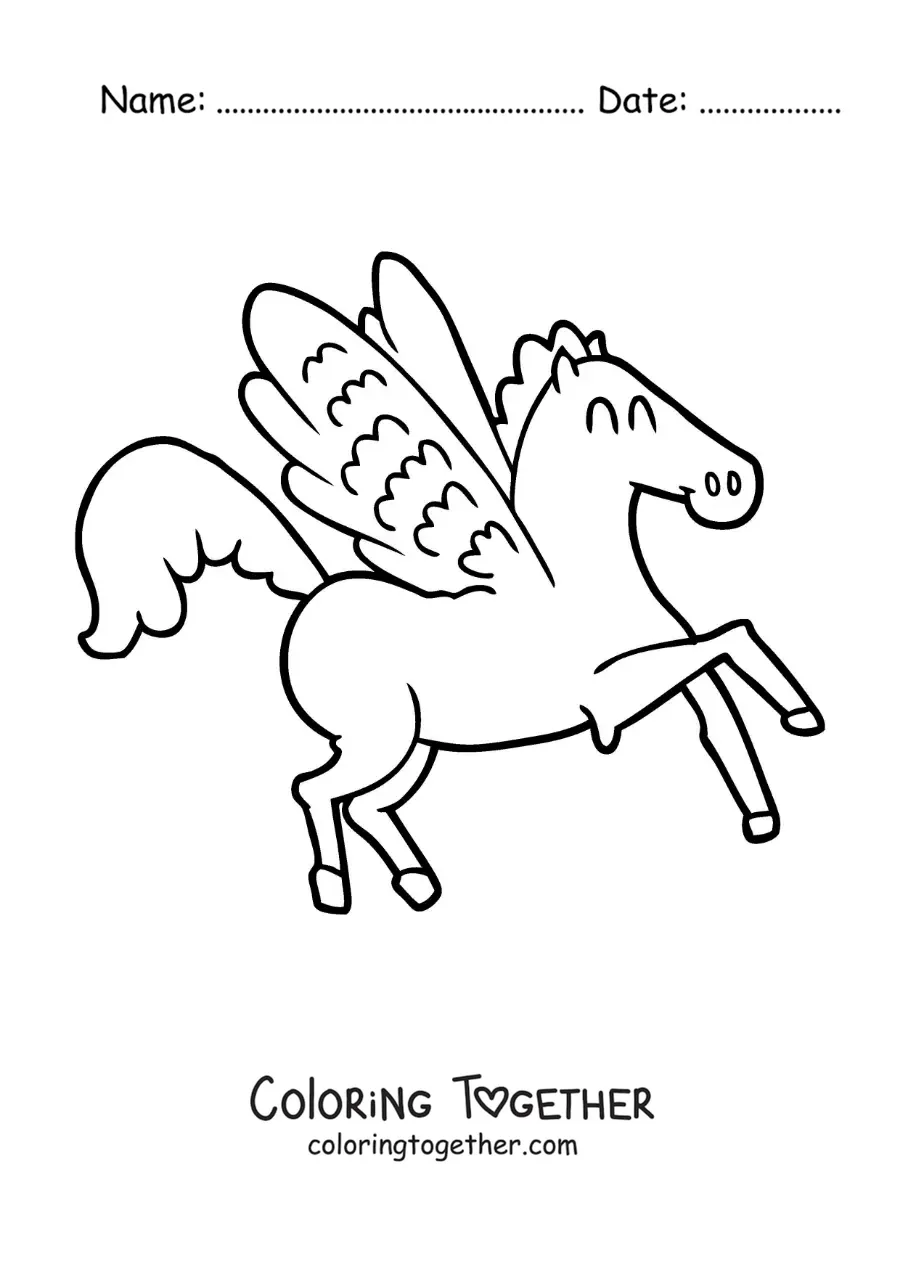 Coloring page of a cartoon of Pegasus