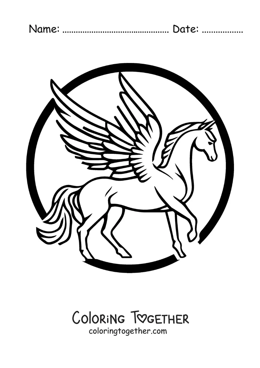 Coloring page of an easy winged Pegasus