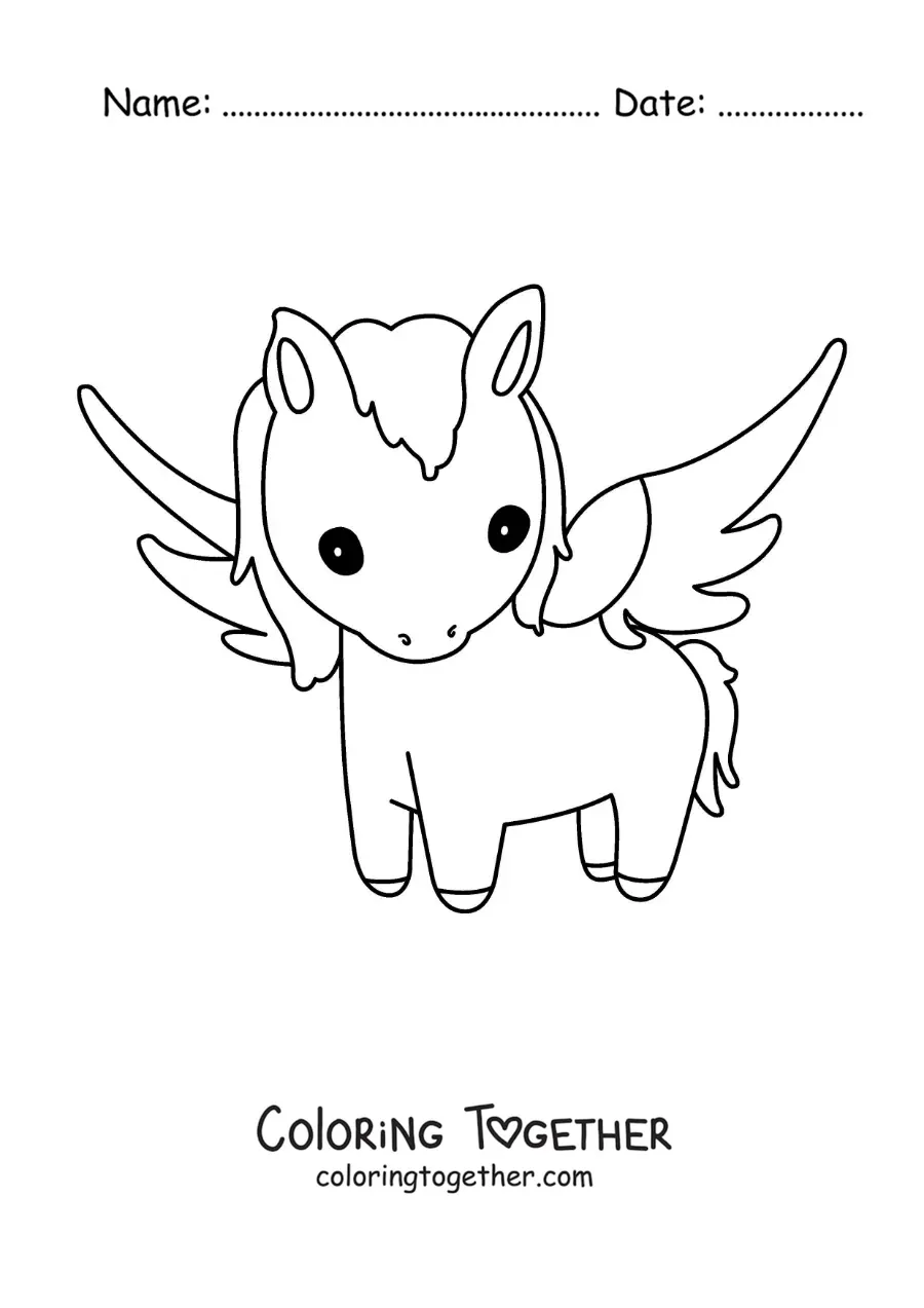 Coloring page of a kawaii winged Pegasus