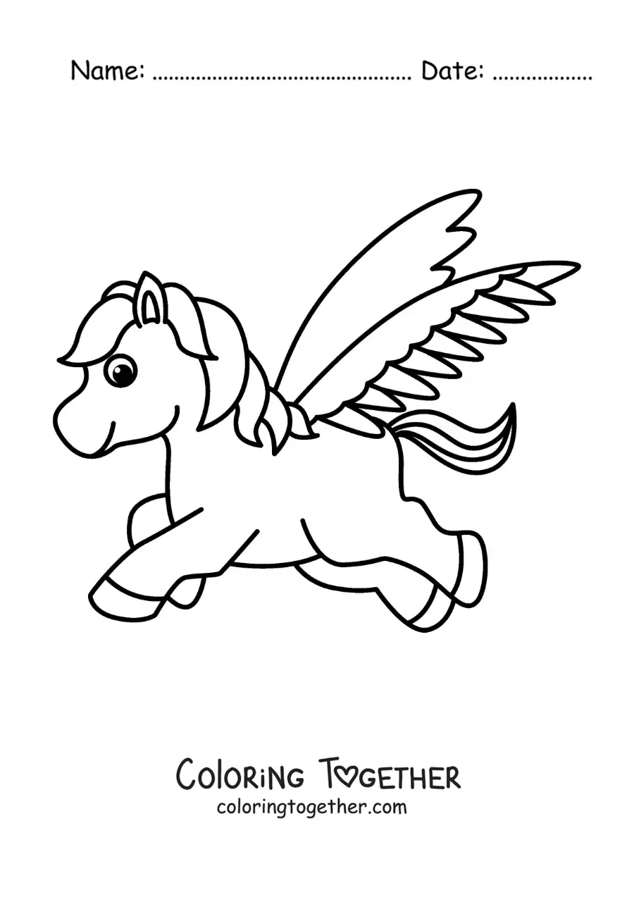 Coloring page of an easy Pegasus flying