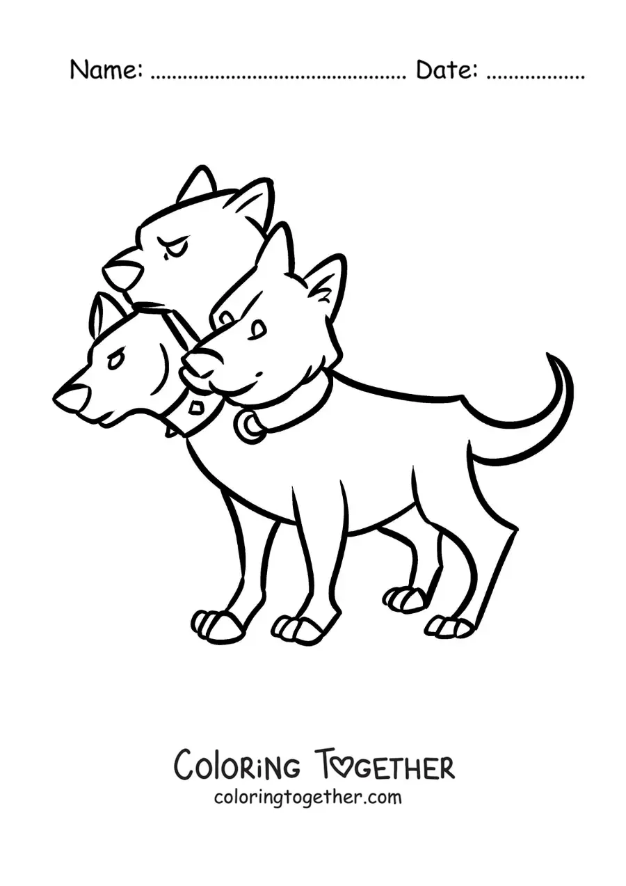 Coloring page of a cartoon Cerberus