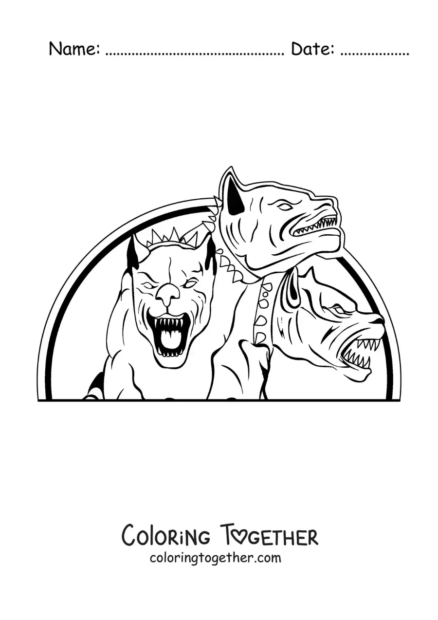 Coloring page of the monstrous hound Cerberus