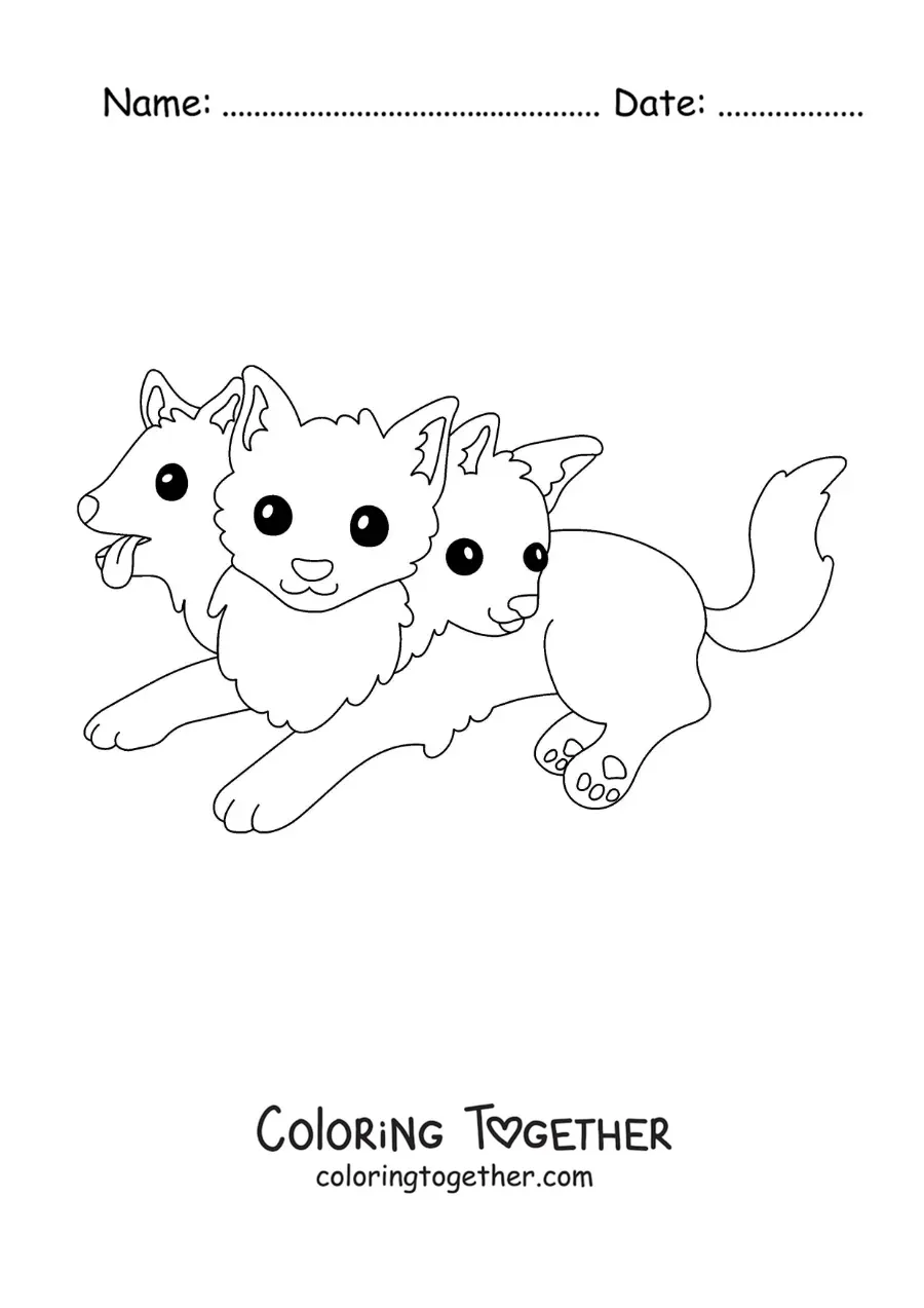 Coloring page of a kawaii Cerberus dog