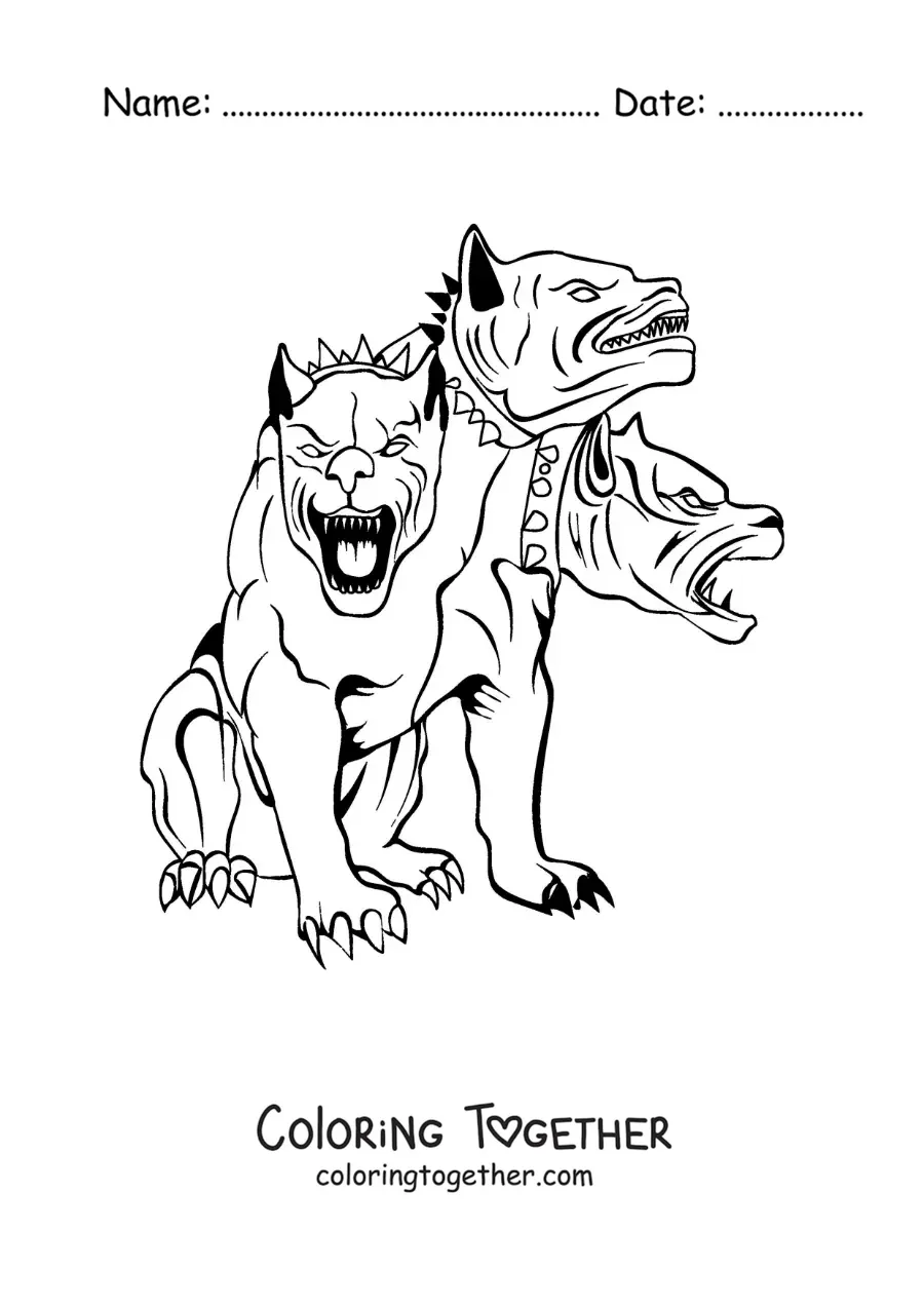 Coloring page of Cerberus the hellhound sitting