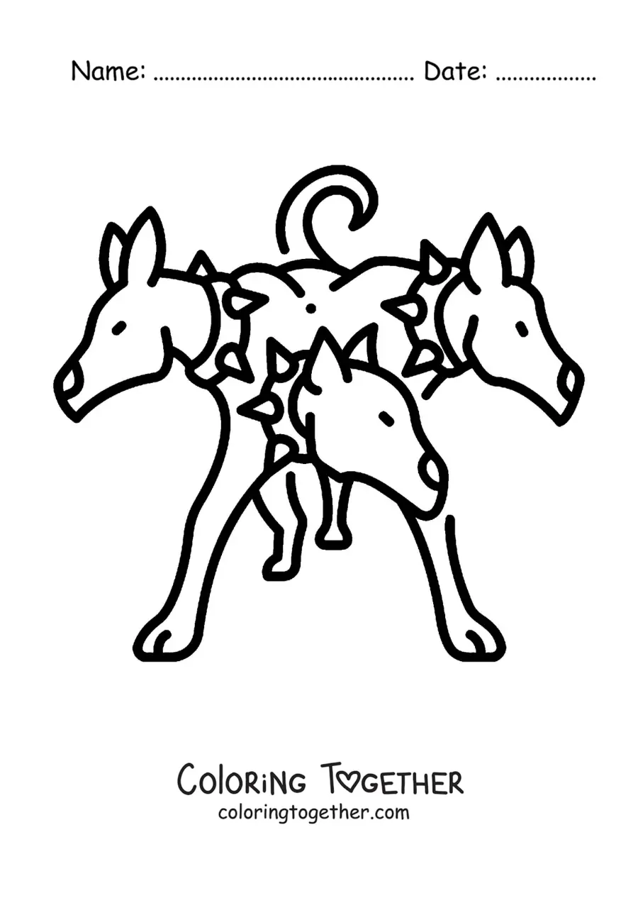 Coloring page of Cerberus the 3-headed dog, easy
