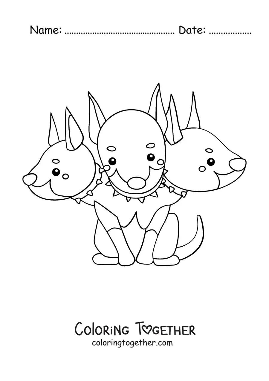 Coloring page of a cartoon Cerberus