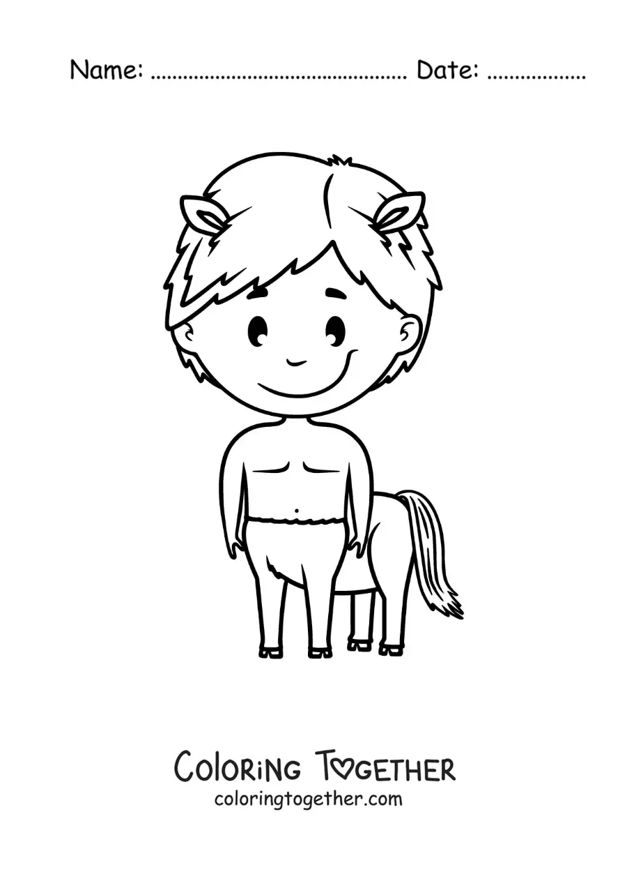 Coloring page of a kawaii cartoon centaur