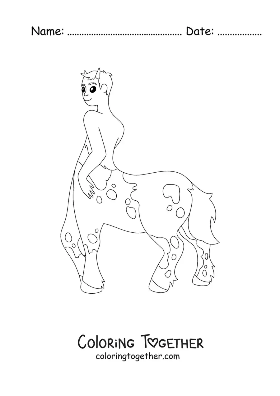Coloring page of a cartoon mythological centaur