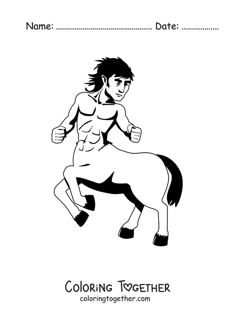 Coloring page of a fantastic cartoon centaur