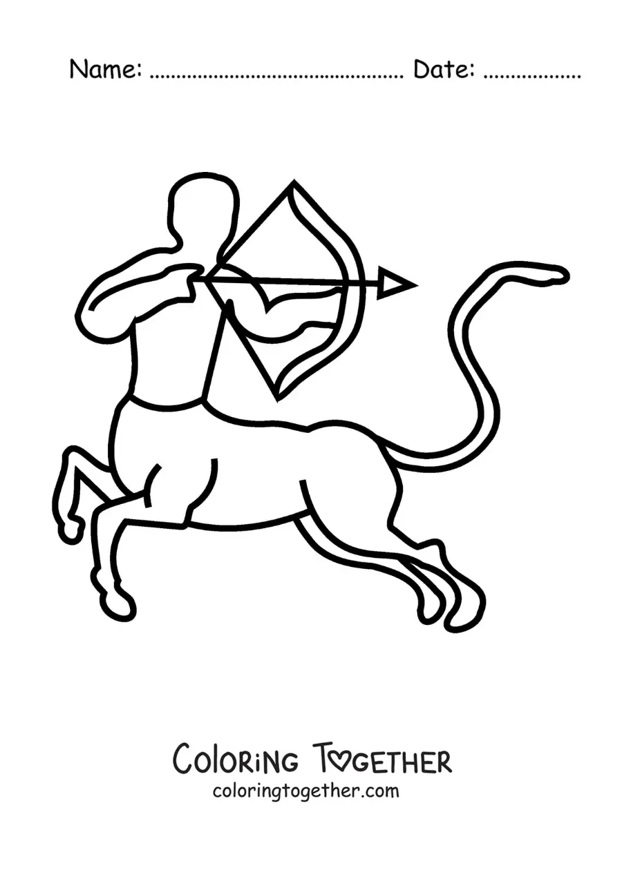 Coloring page of the silhouette of a centaur with bow and arrow