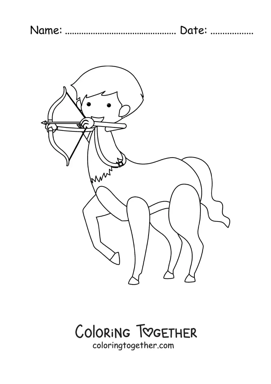 Coloring page of a cartoon centaur with bow and arrow