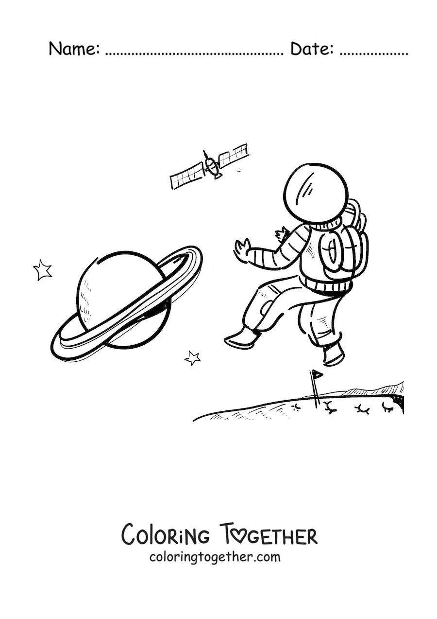 Coloring page of an astronaut on the surface of Mars