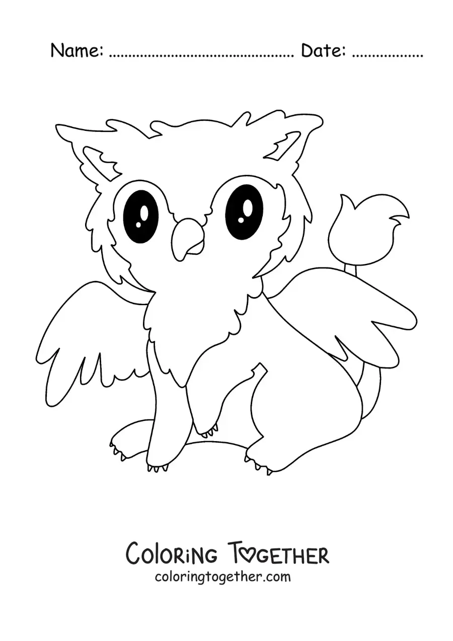 Coloring page of a kawaii griffin
