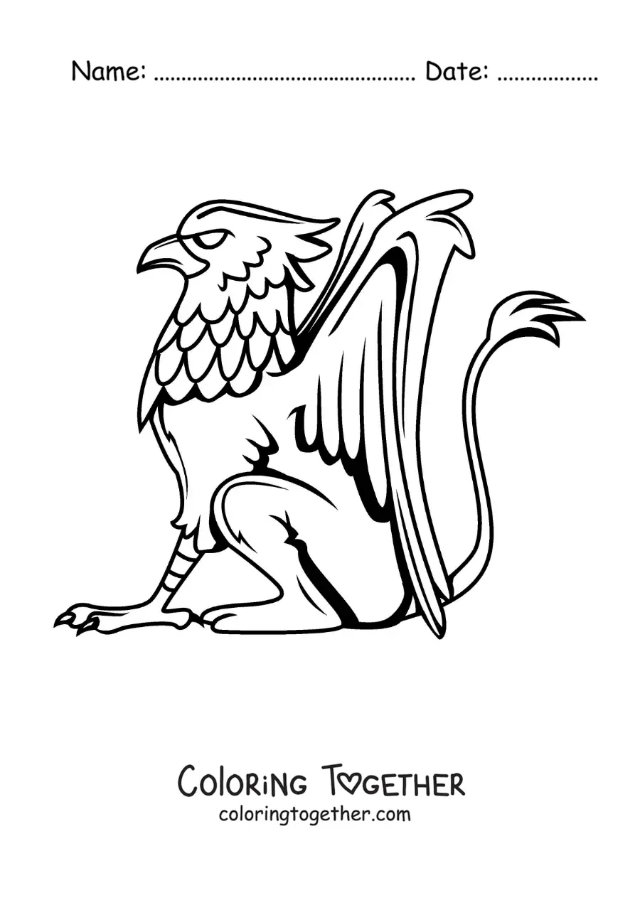 Coloring page of a mythological griffin sitting
