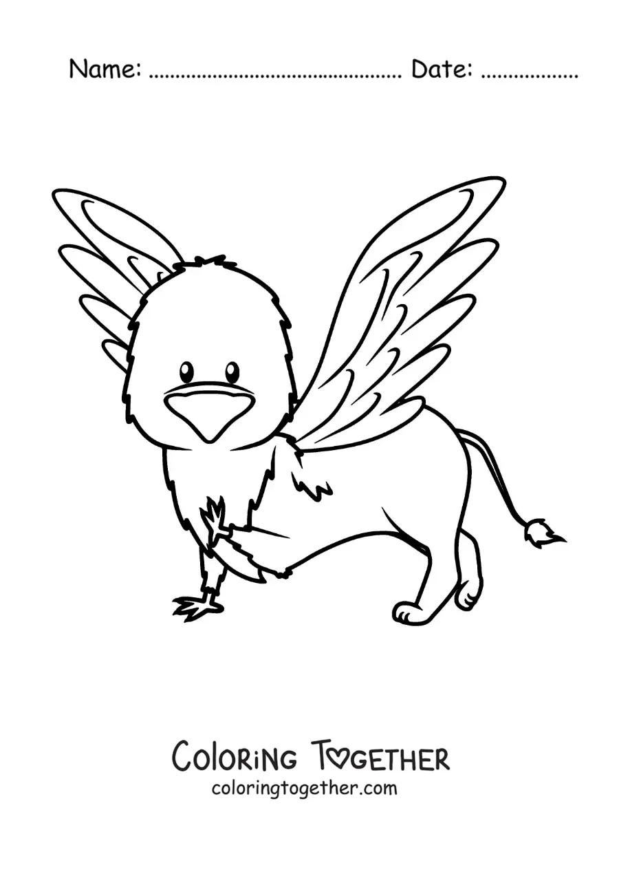Coloring page of a cartoon griffin from mythology