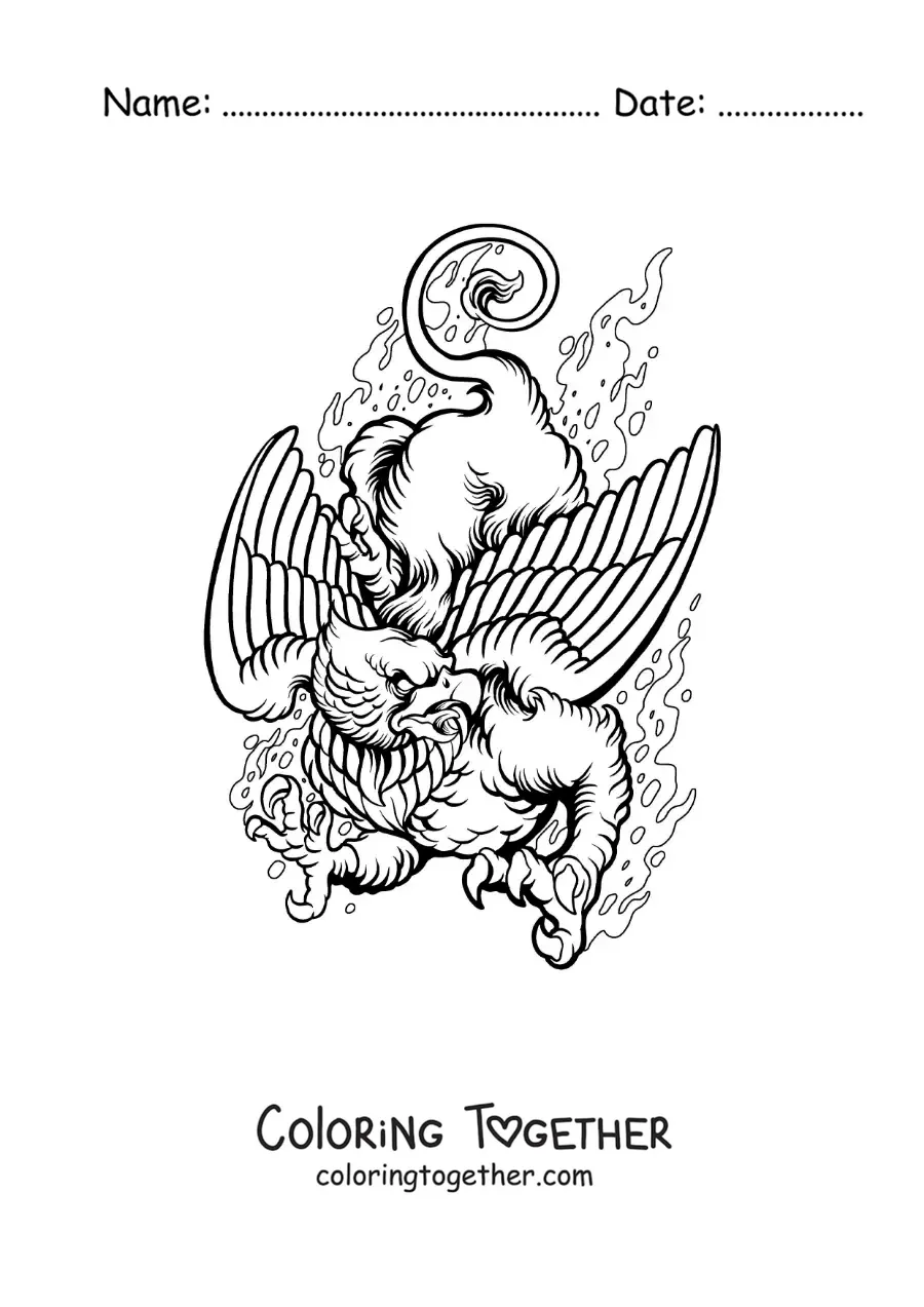 Coloring page of a scary mythological griffin