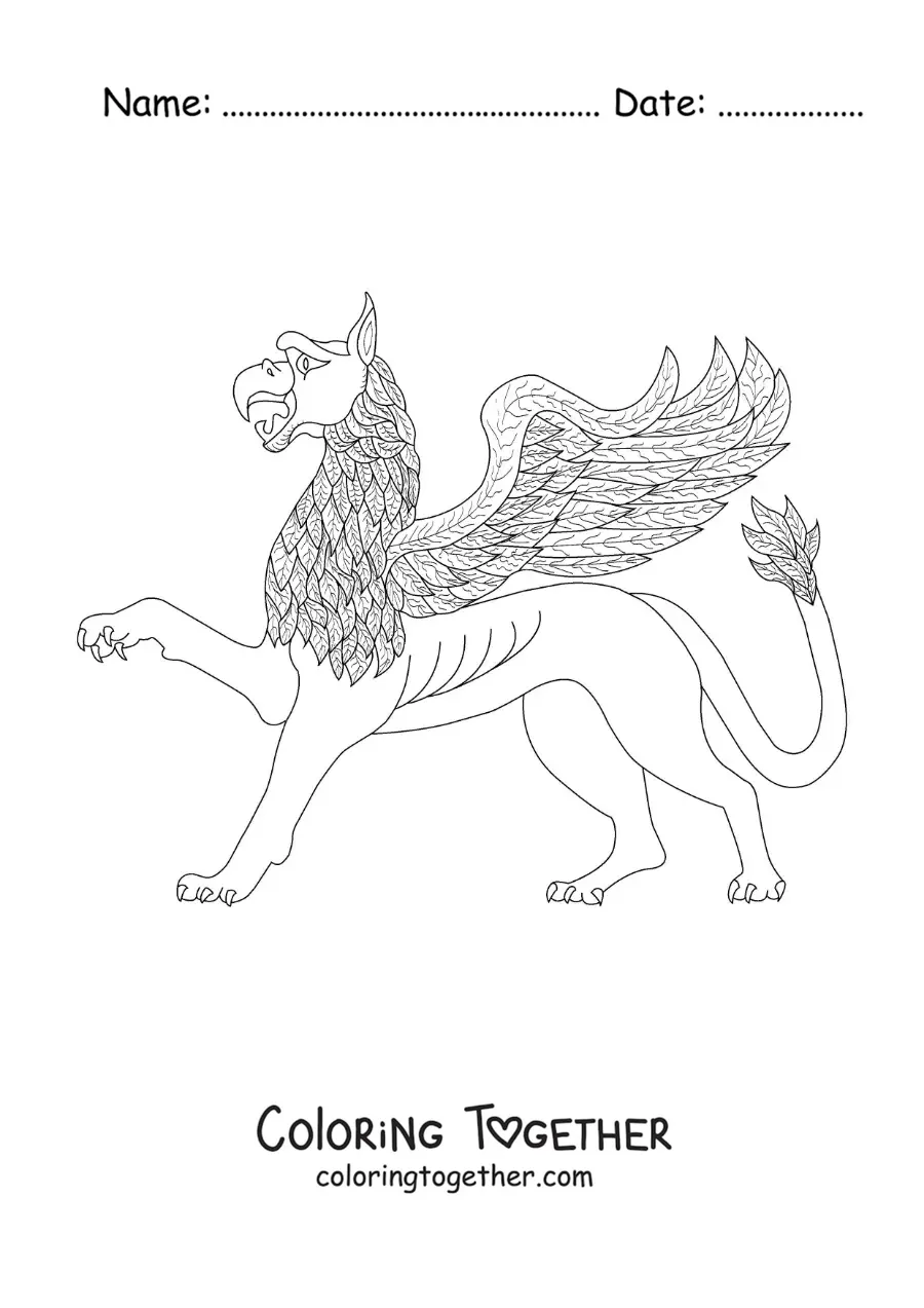 Coloring page of a winged griffin