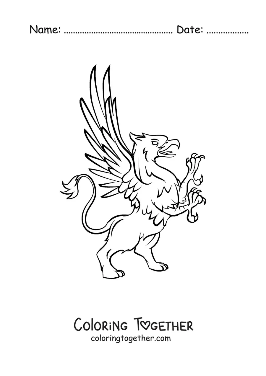 Coloring page of a griffin on two legs