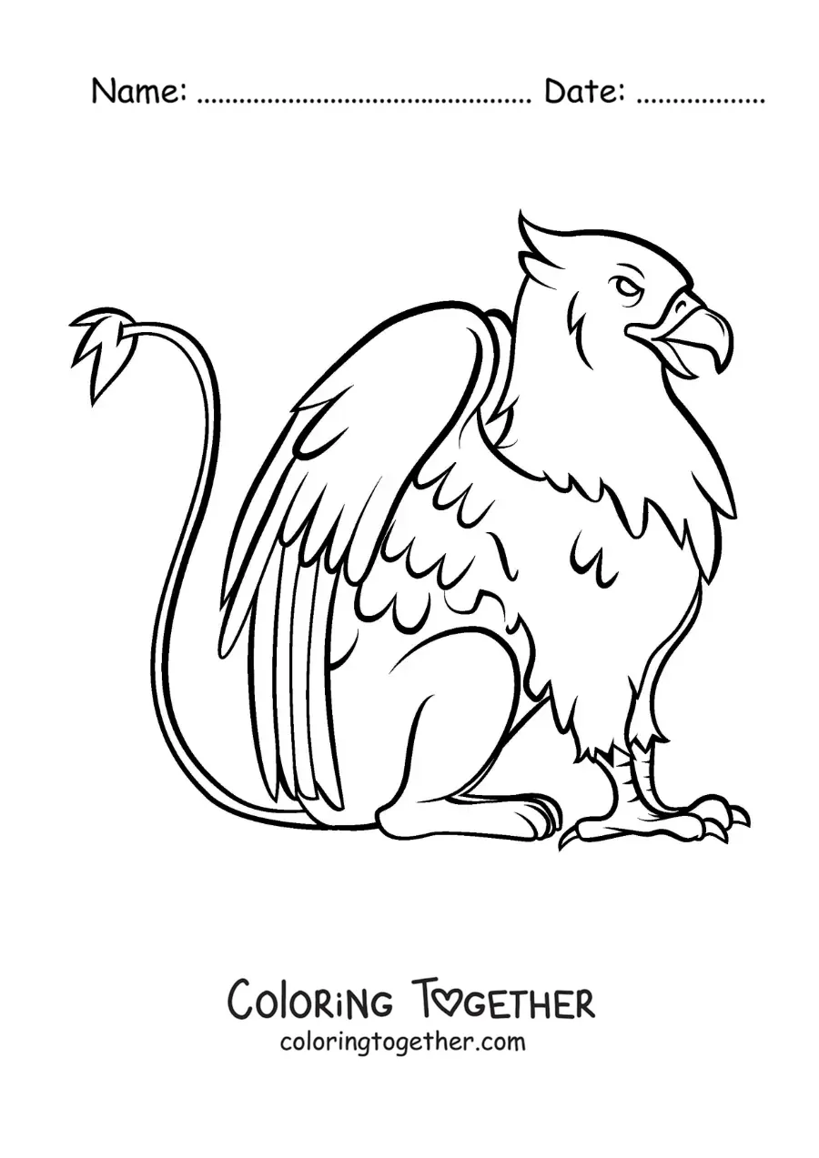 Coloring page of a griffin sitting