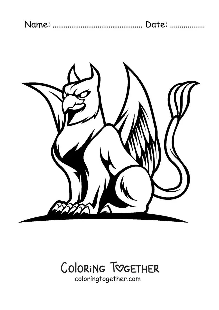 Coloring page of an easy griffin from Greek mythology