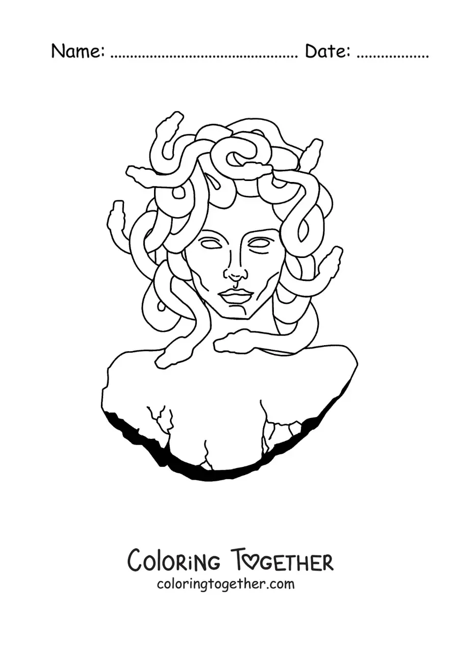 Coloring page of a statue of Medusa