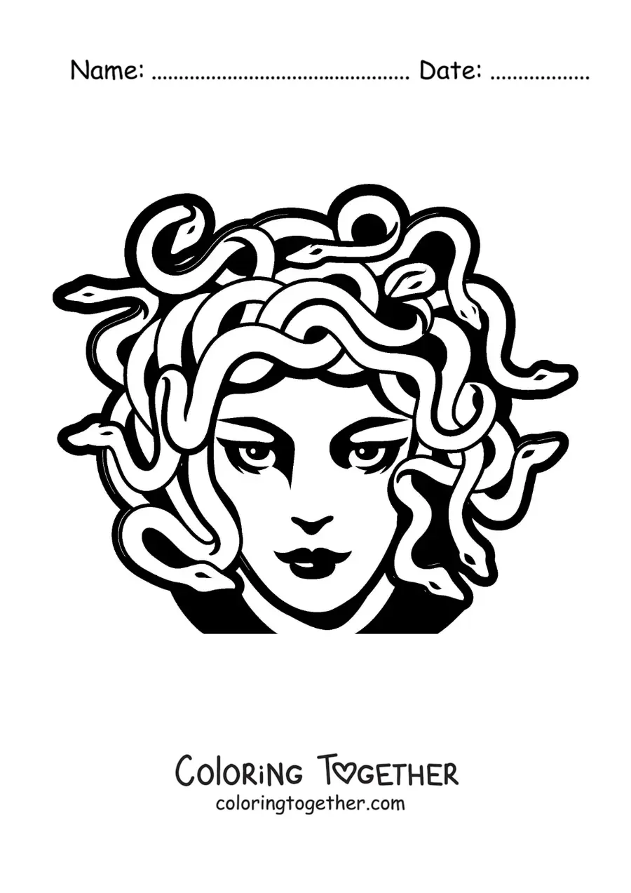 Coloring page of the head of Medusa