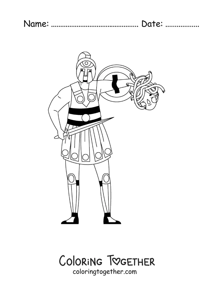 Coloring page of Perseus with the head of Medusa