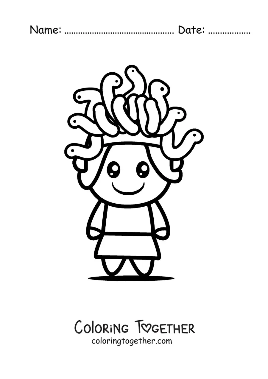 Coloring page of Medusa the goddess in cute kawaii style