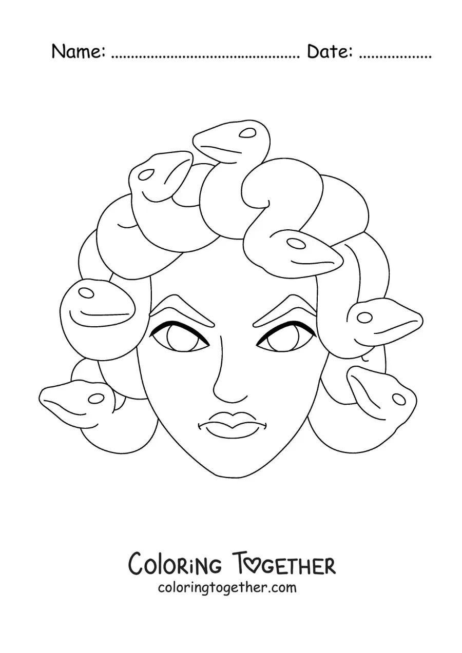 Coloring page of the cartoon head of Medusa