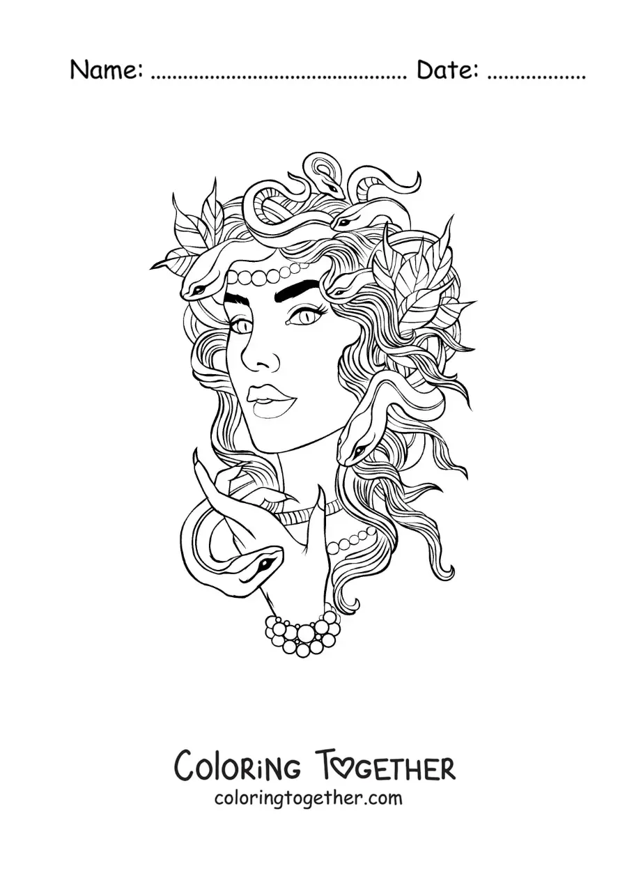 Coloring page of Medusa the beautiful Greek goddess