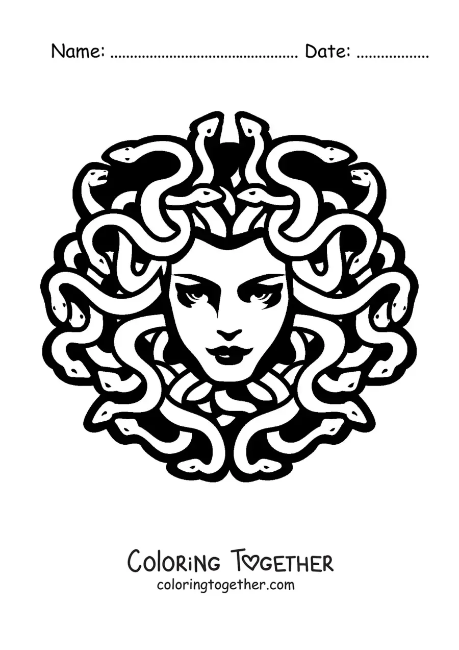 Coloring page of the head of a Gorgon