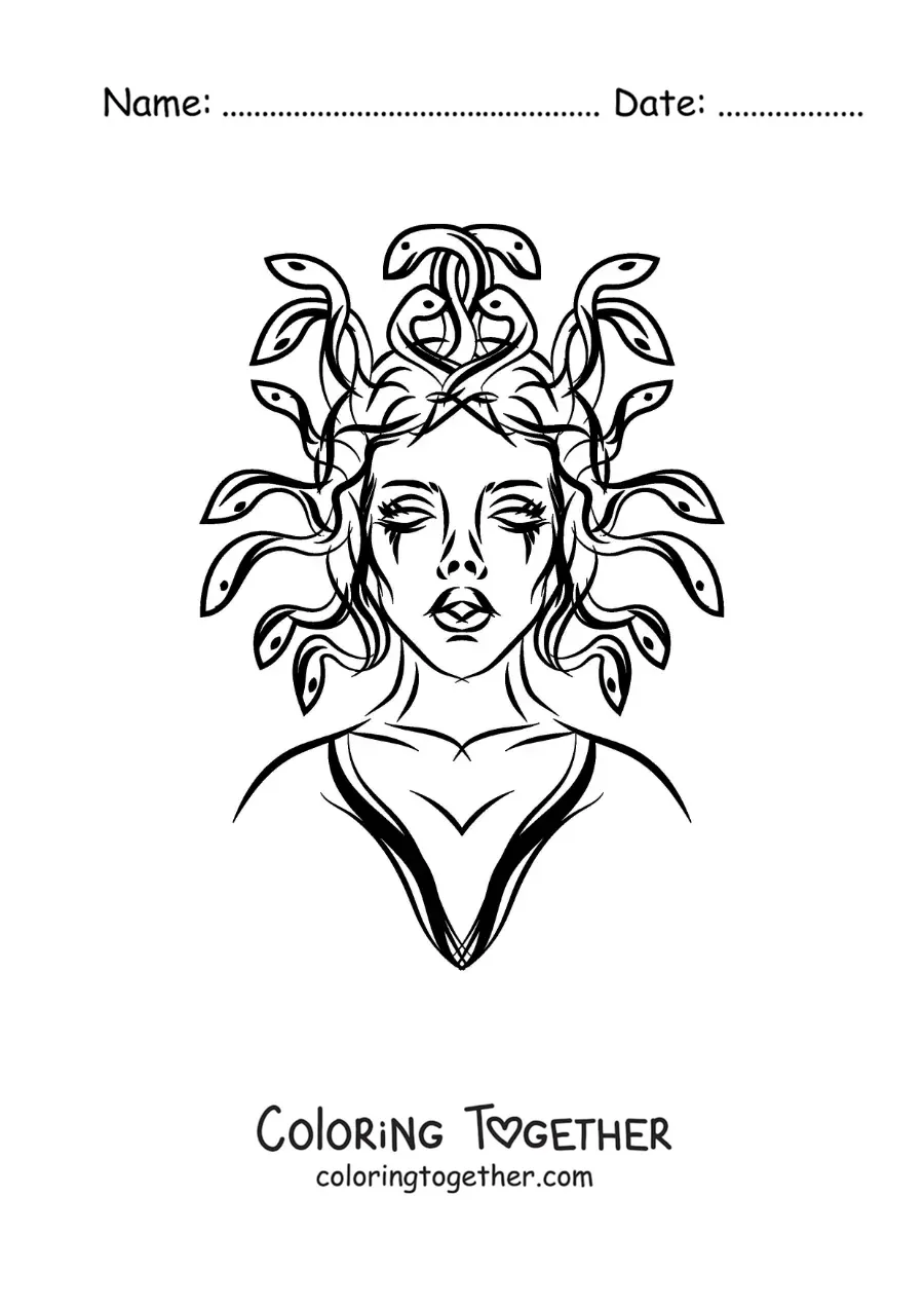 Coloring page of a terrifying Gorgon