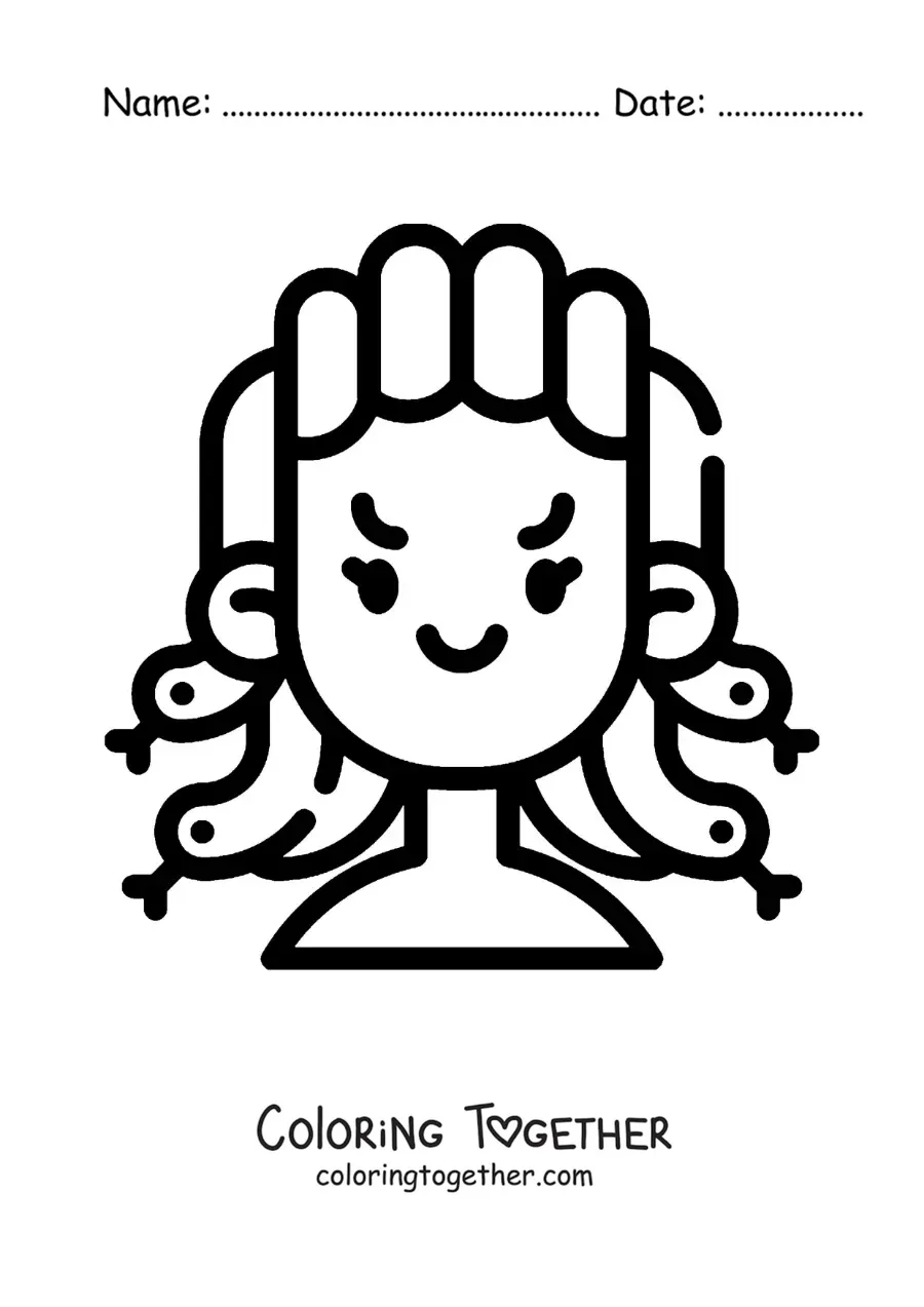 Coloring page of an easy kawaii Medusa from mythology