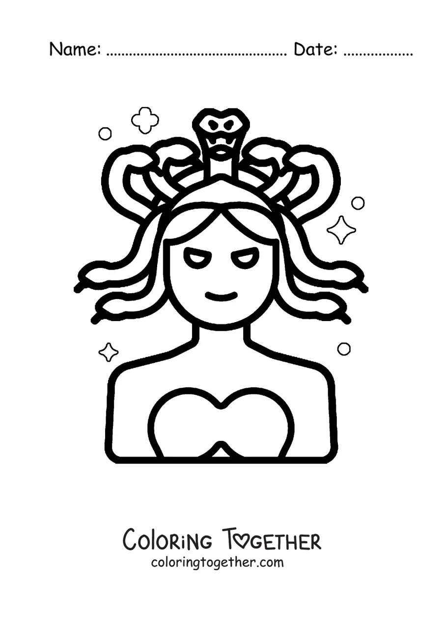Coloring page of an easy cartoon Medusa from mythology