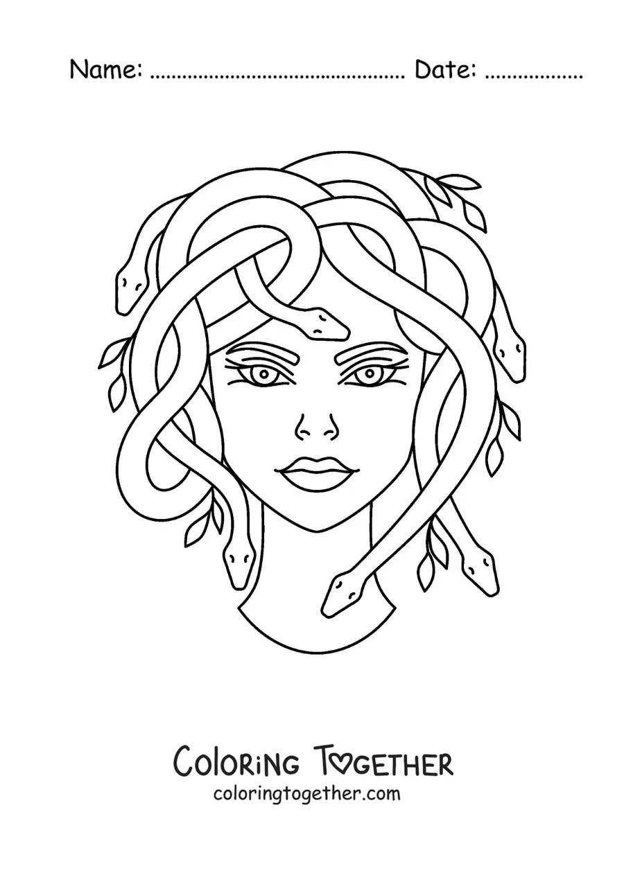 Coloring page of the cartoon head of Medusa