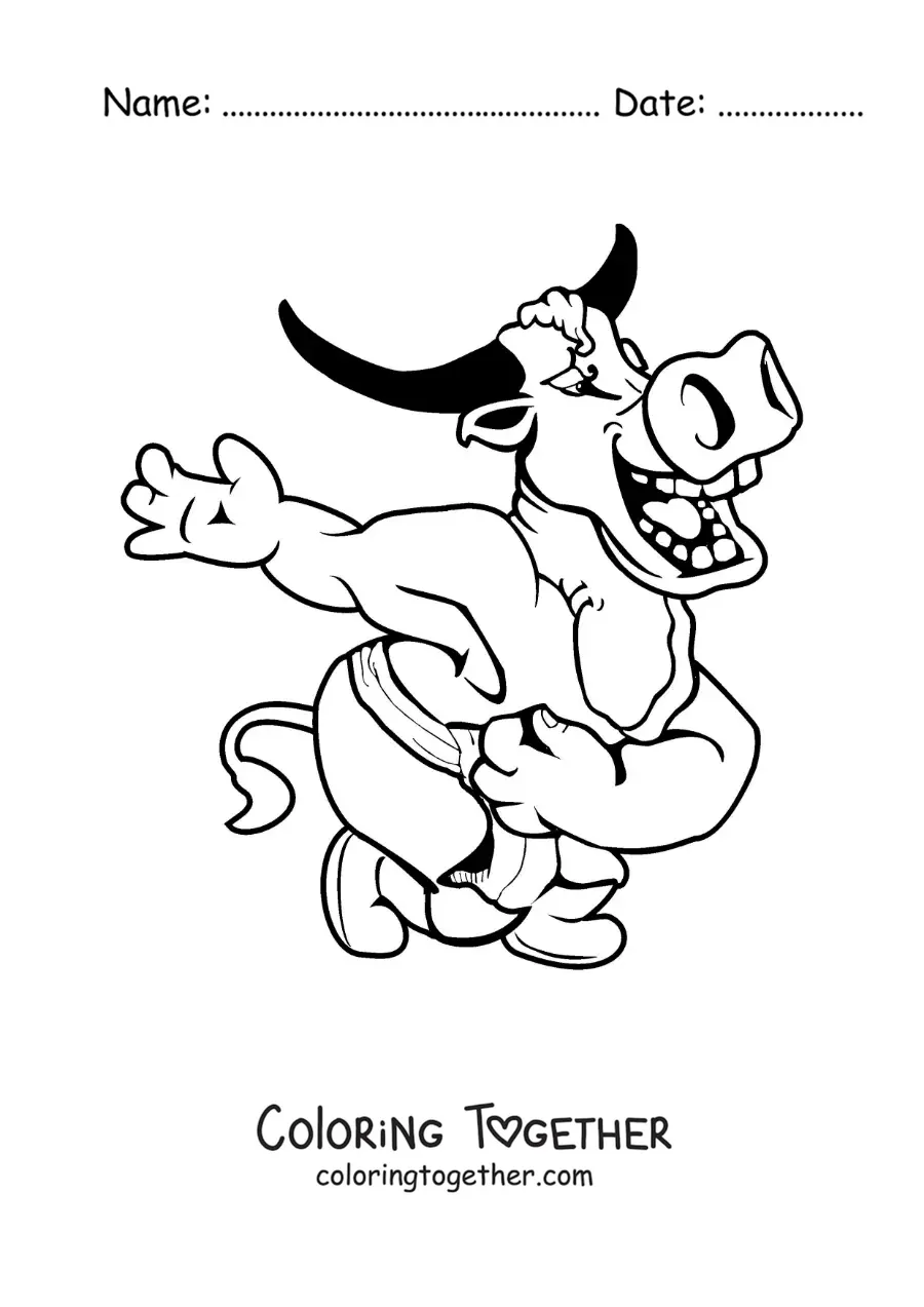 Coloring page of a cartoon of a Minotaur